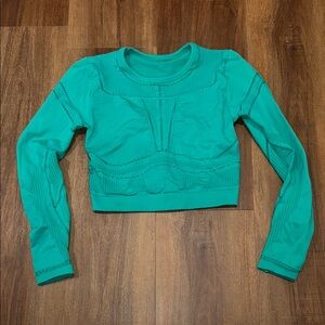 Teal fitted Long Sleeve Crop Top